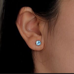 Aquamarine CZ 18k white gold plated stud earrings. New.